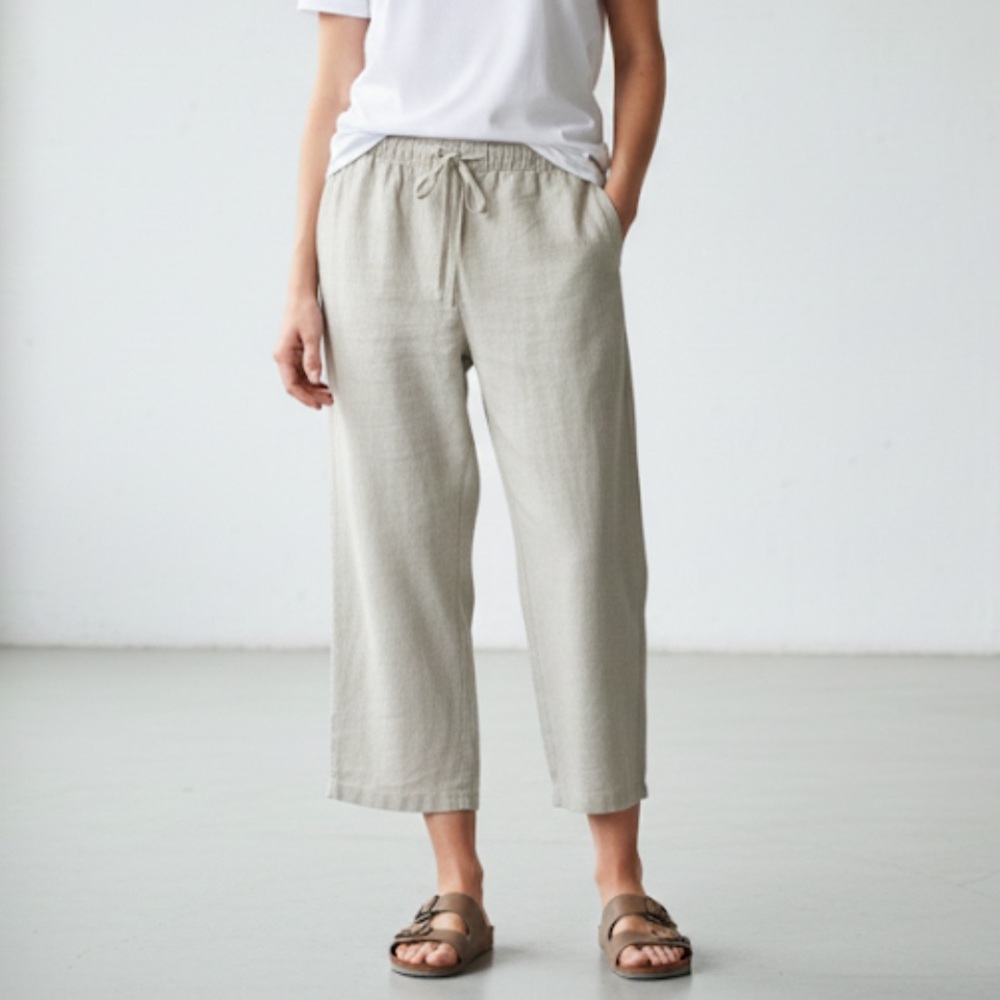 NWT H&M Beige Linen Blend Wide-Leg Cropped Pants XXL